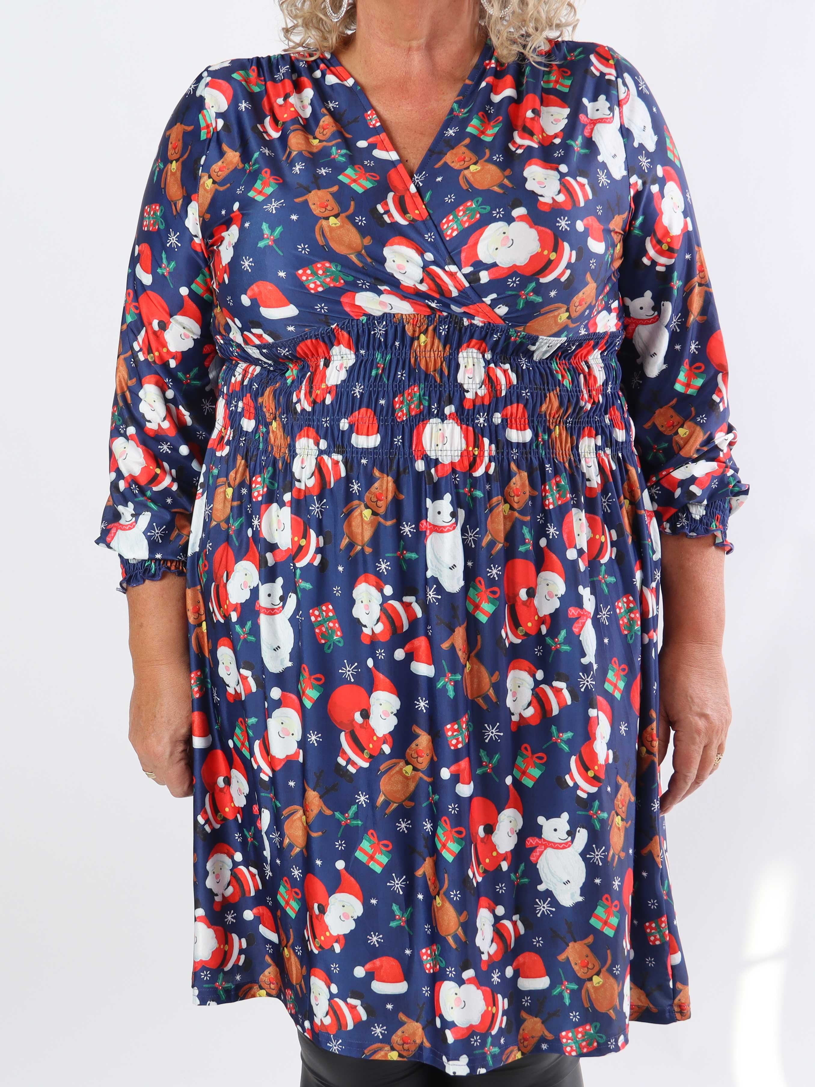 Pams Christmas Short L/S - Elastisk plus size kjole med juleprint